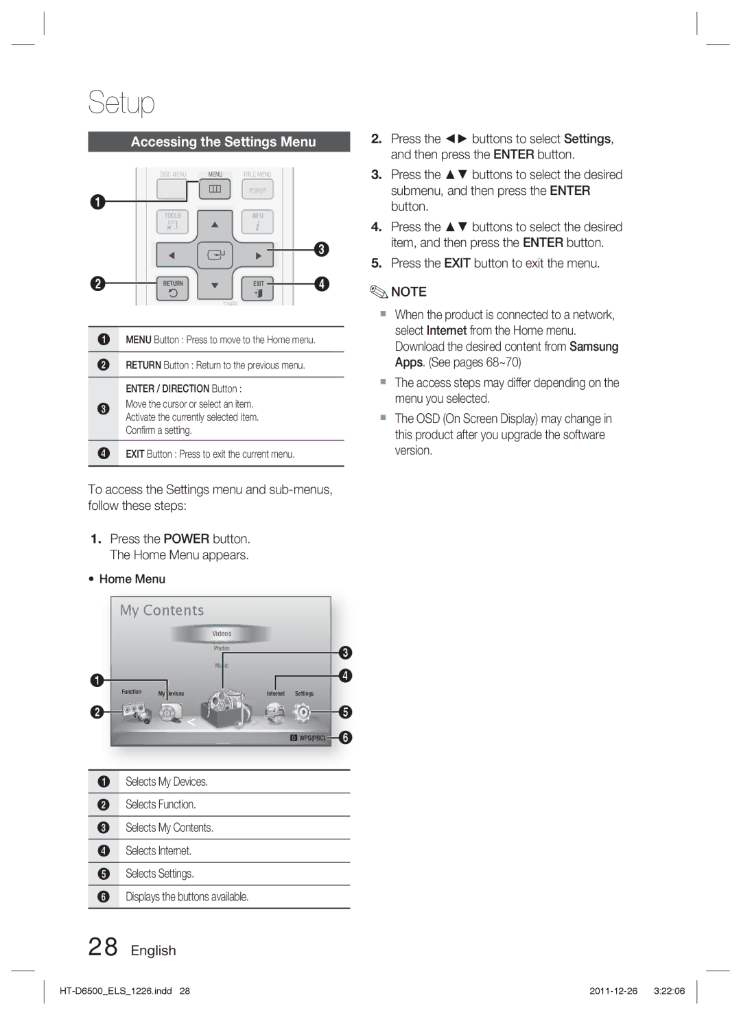 Samsung HT-D6500/EN, HT-D6500/XN, HT-D6500/XE manual My Contents 