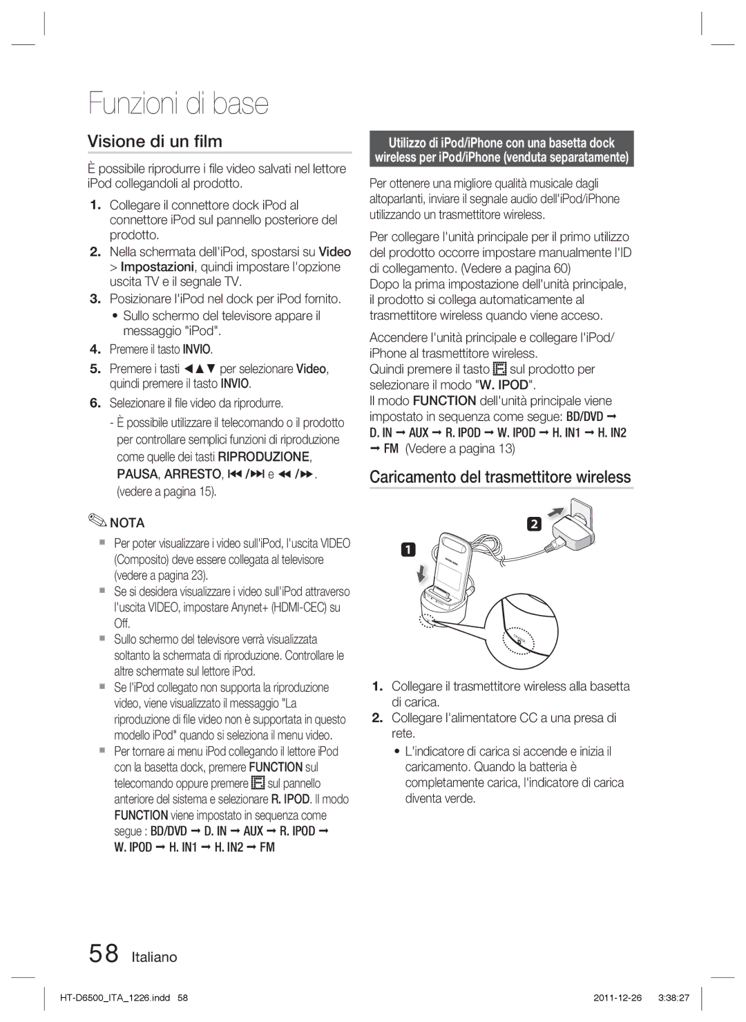 Samsung HT-D6500/EN, HT-D6500/XN Visione di un ﬁlm, Caricamento del trasmettitore wireless, Diventa verde, Segue BD/DVD 