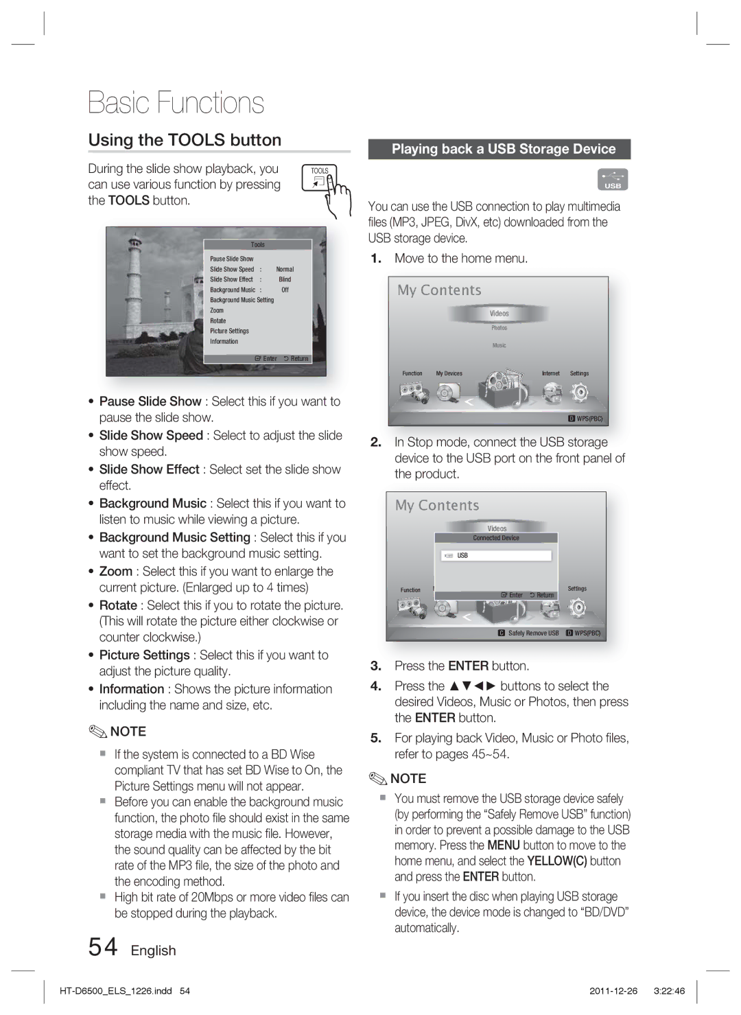 Samsung HT-D6500/XN manual Using the Tools button, Playing back a USB Storage Device, Can use various function by pressing 