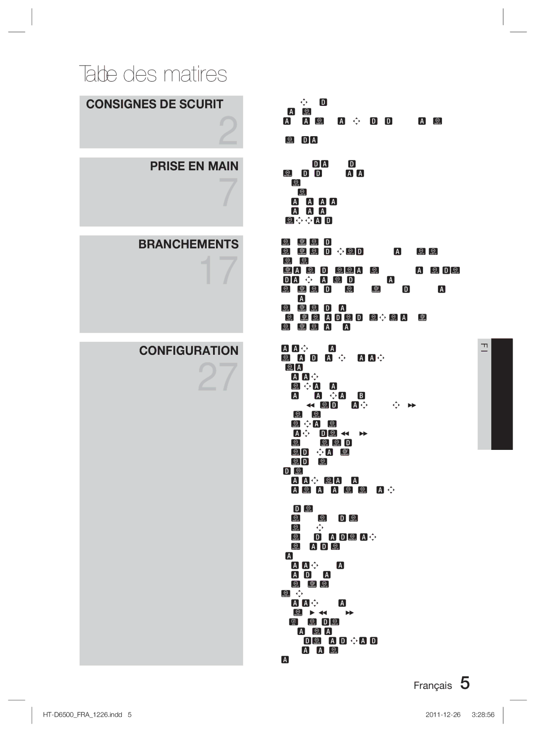 Samsung HT-D6500/EN, HT-D6500/XN, HT-D6500/XE manual Table des matières 