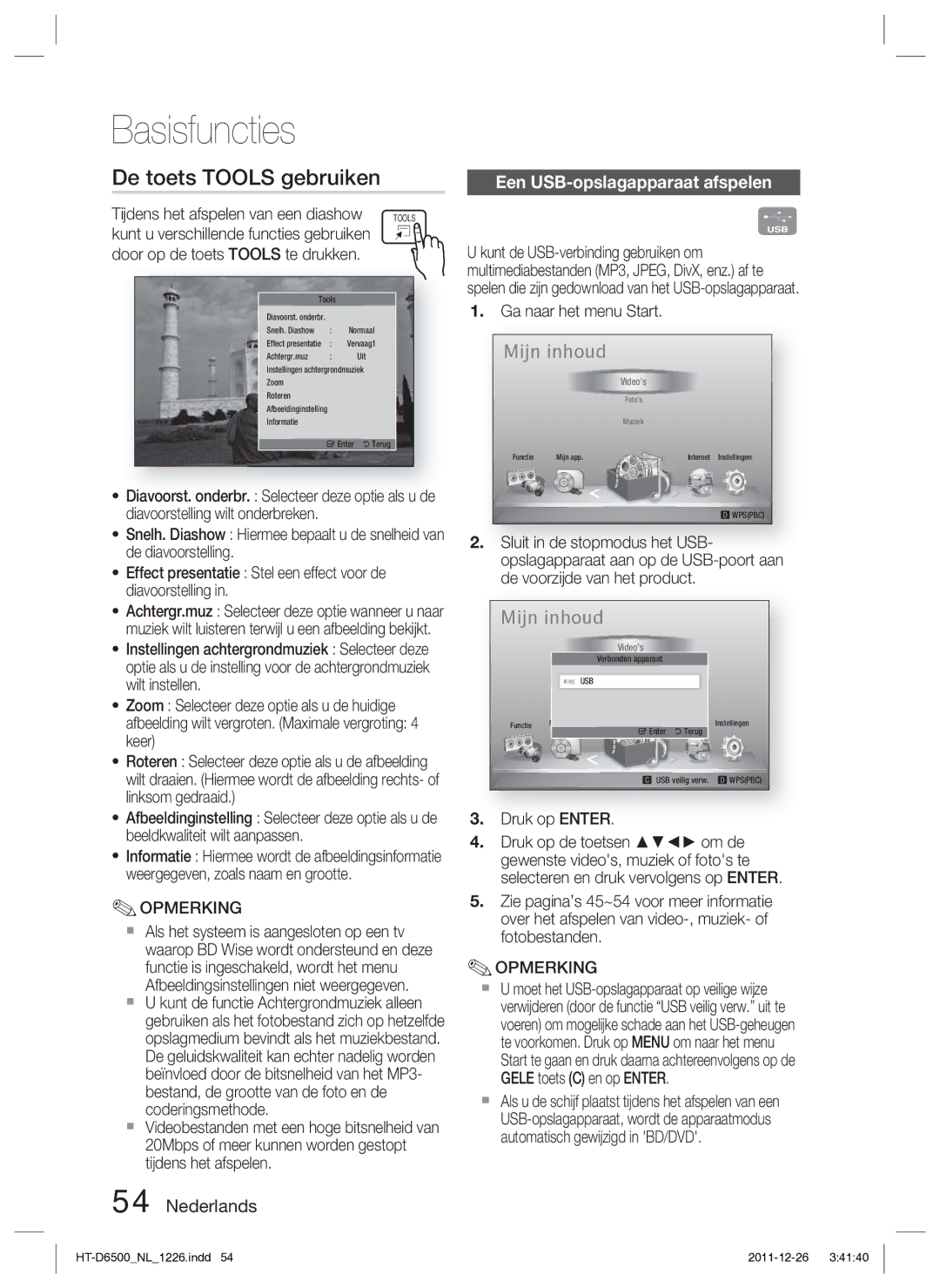 Samsung HT-D6500/XN manual De toets Tools gebruiken, Een USB-opslagapparaat afspelen, Ga naar het menu Start 