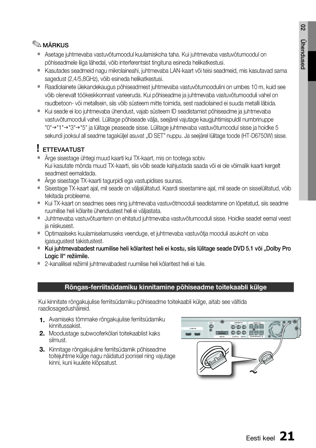 Samsung HT-D6750W/EN manual Märkus 