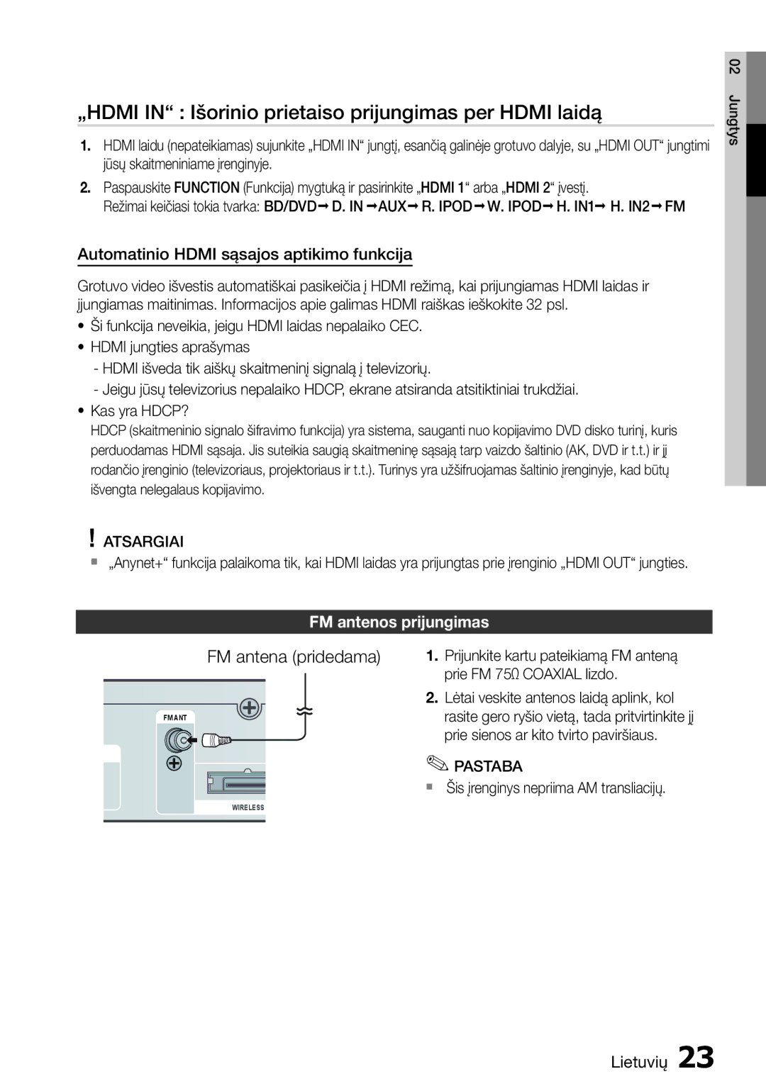 Samsung HT-D6750W/EN „HDMI in Išorinio prietaiso prijungimas per Hdmi laidą, Automatinio Hdmi sąsajos aptikimo funkcija 