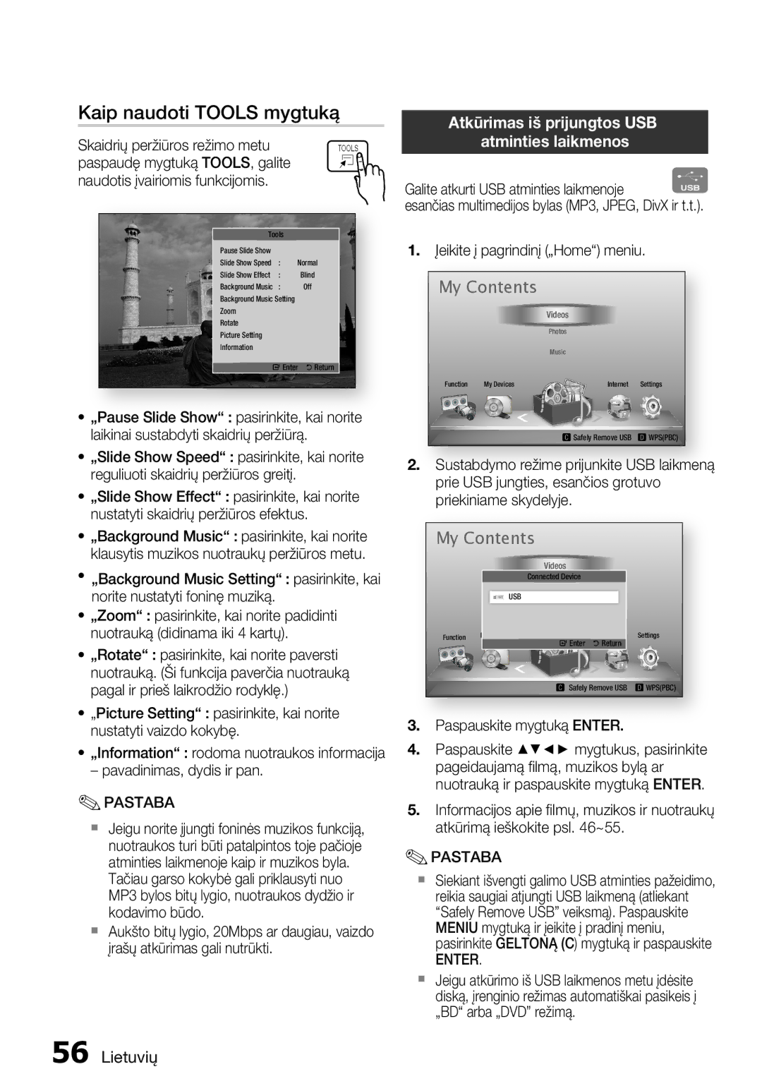 Samsung HT-D6750W/EN manual Atkūrimas iš prijungtos USB Atminties laikmenos, Paspaudę mygtuką TOOLS, galite 