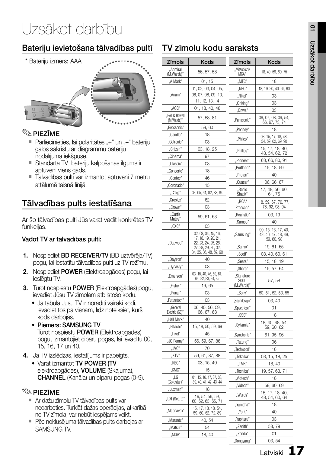 Samsung HT-D6750W/EN Tālvadības pults iestatīšana, Bateriju izmērs AAA,  Pēc noklusējuma tālvadības pults darbojas ar 