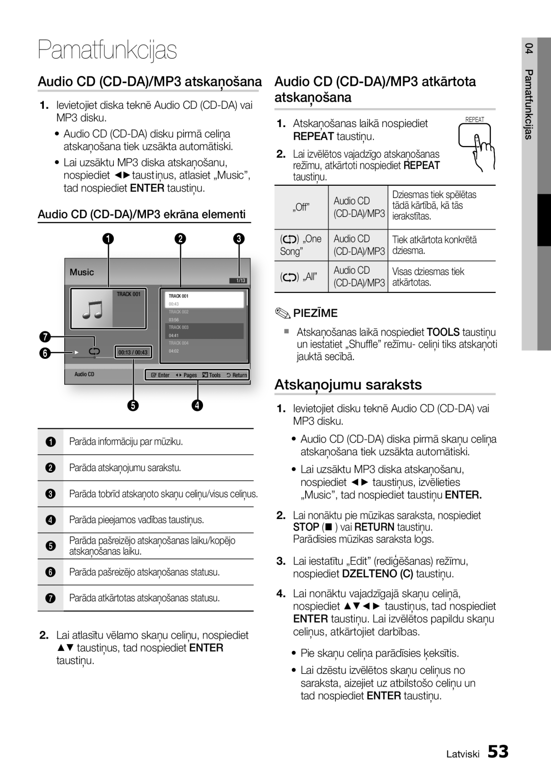 Samsung HT-D6750W/EN manual Atskaņojumu saraksts 