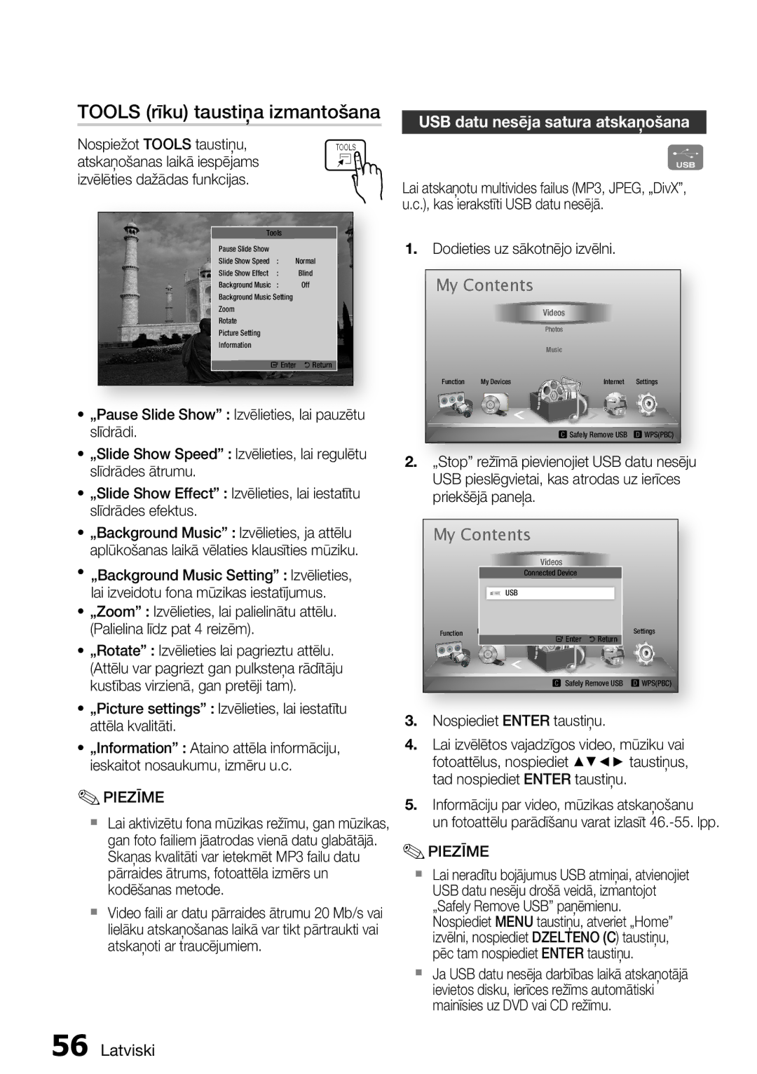 Samsung HT-D6750W/EN manual USB datu nesēja satura atskaņošana, Atskaņošanas laikā iespējams Izvēlēties dažādas funkcijas 