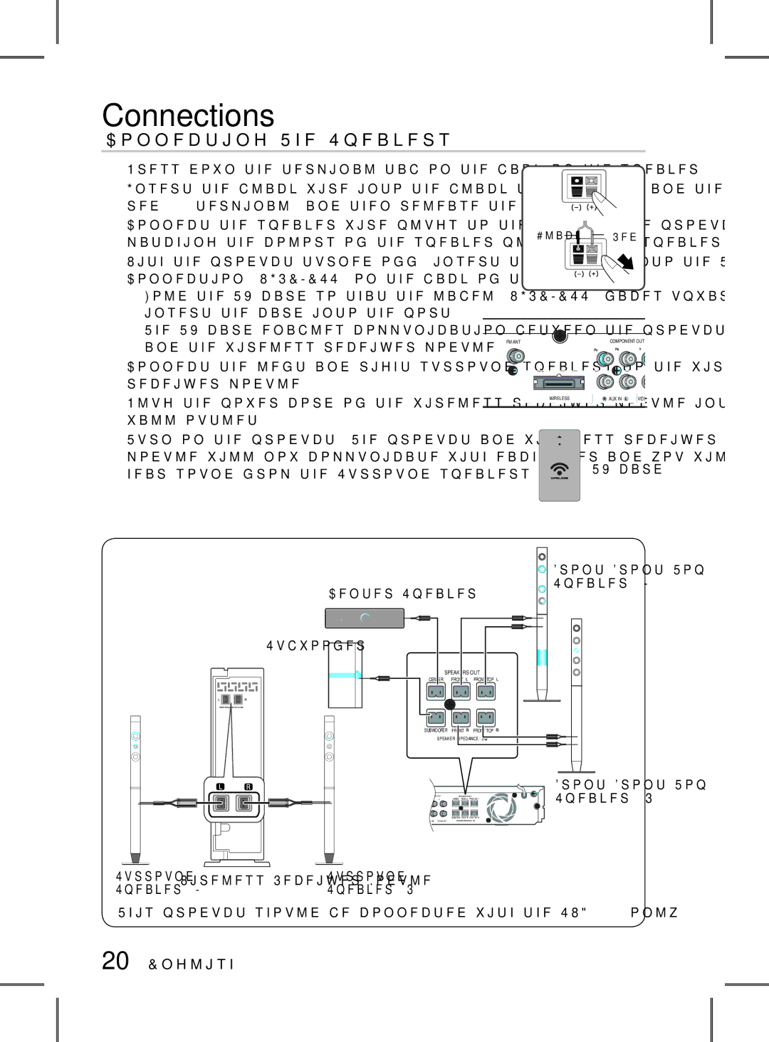 Samsung HT-D6750WK/SQ manual Connecting The Speakers, 0 English, Wireless receiver module 