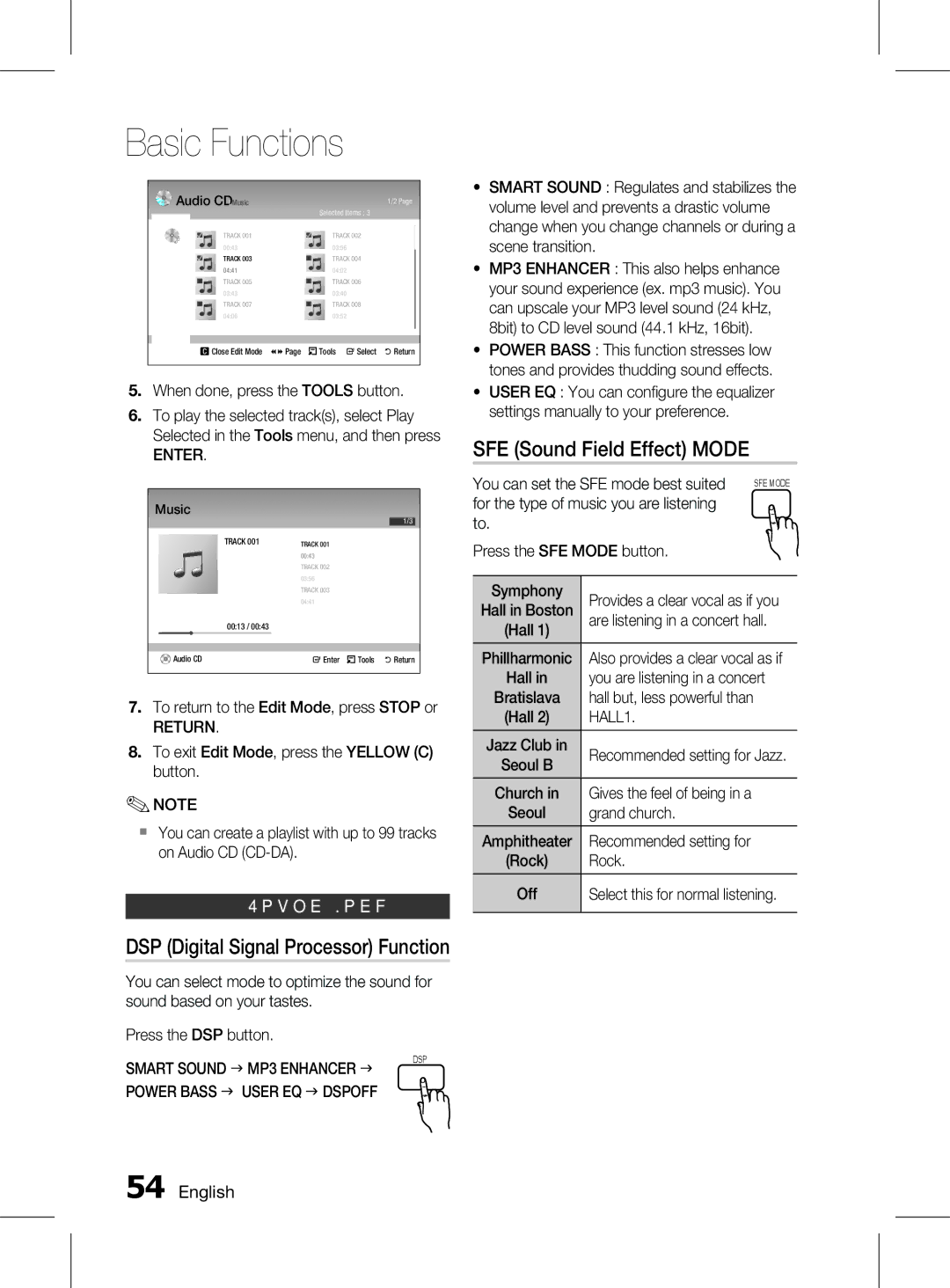 Samsung HT-D6750WK/SQ manual SFE Sound Field Effect Mode, Sound mode 