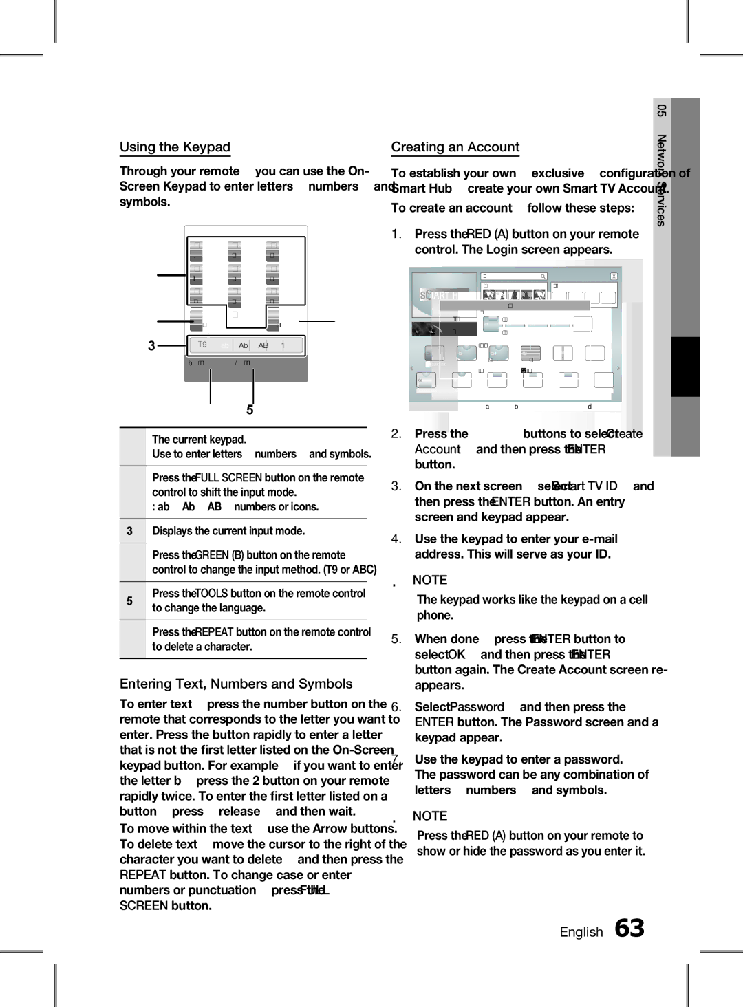 Samsung HT-D6750WK/SQ manual Using the Keypad, Entering Text, Numbers and Symbols, Creating an Account 