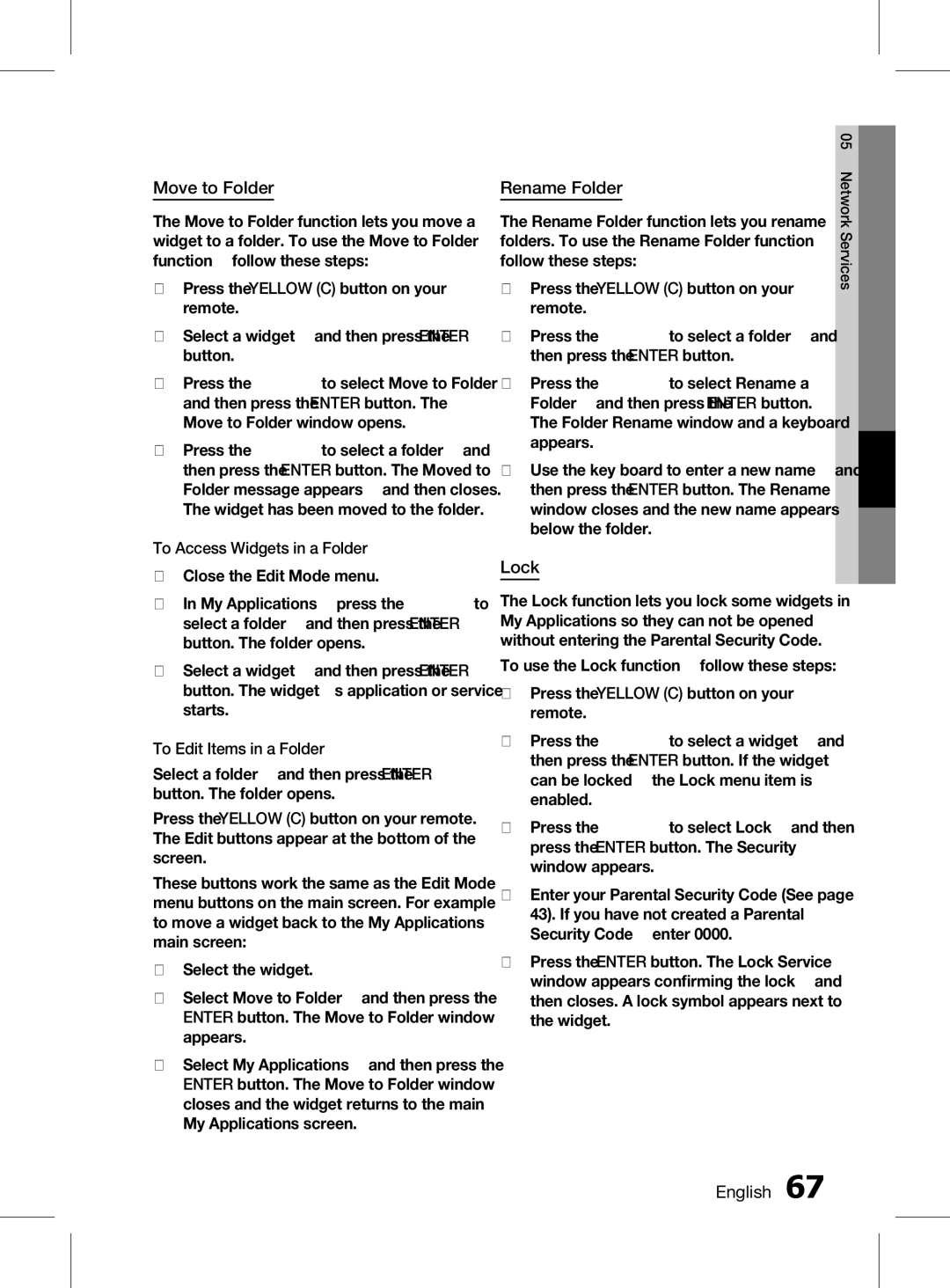 Samsung HT-D6750WK/SQ manual Move to Folder, Rename Folder, Lock 