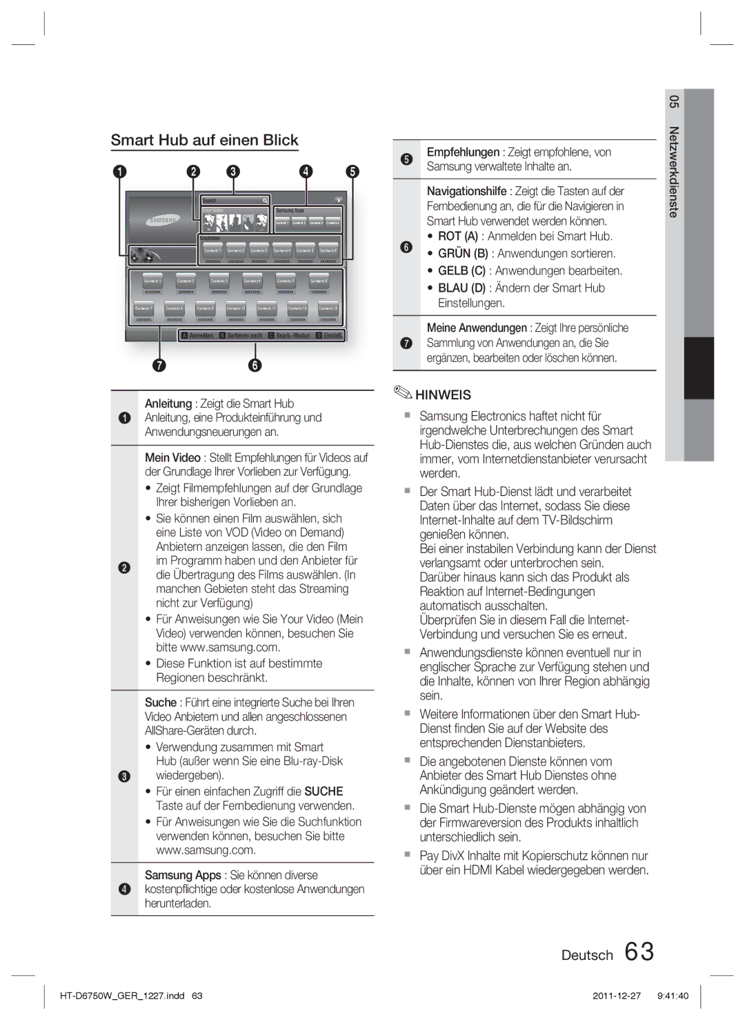 Samsung HT-D6750W/XE Smart Hub auf einen Blick, Anleitung Zeigt die Smart Hub, Wiedergeben, Samsung verwaltete Inhalte an 