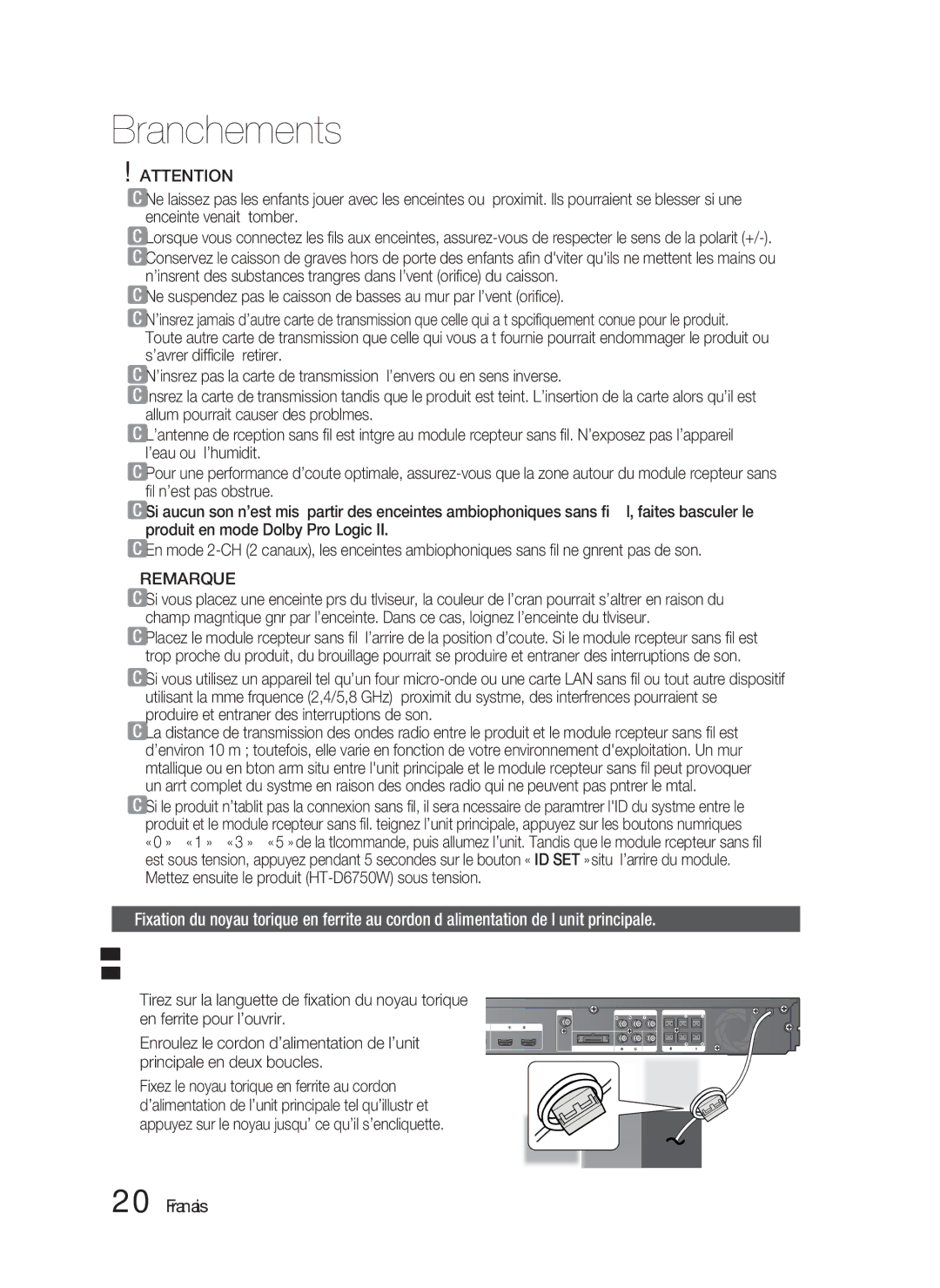 Samsung HT-D6750W/EN, HT-D6750W/TK, HT-D6750W/XN, HT-D6750W/ZF, HT-D6750W/XE manual Remarque 