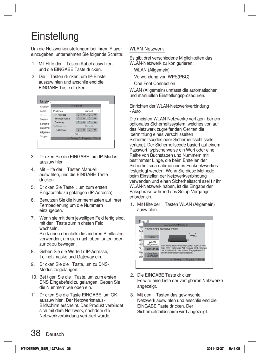 Samsung HT-D6750W/ZF, HT-D6750W/TK, HT-D6750W/XN manual WLAN-Netzwerk, Sprache Allgemein 