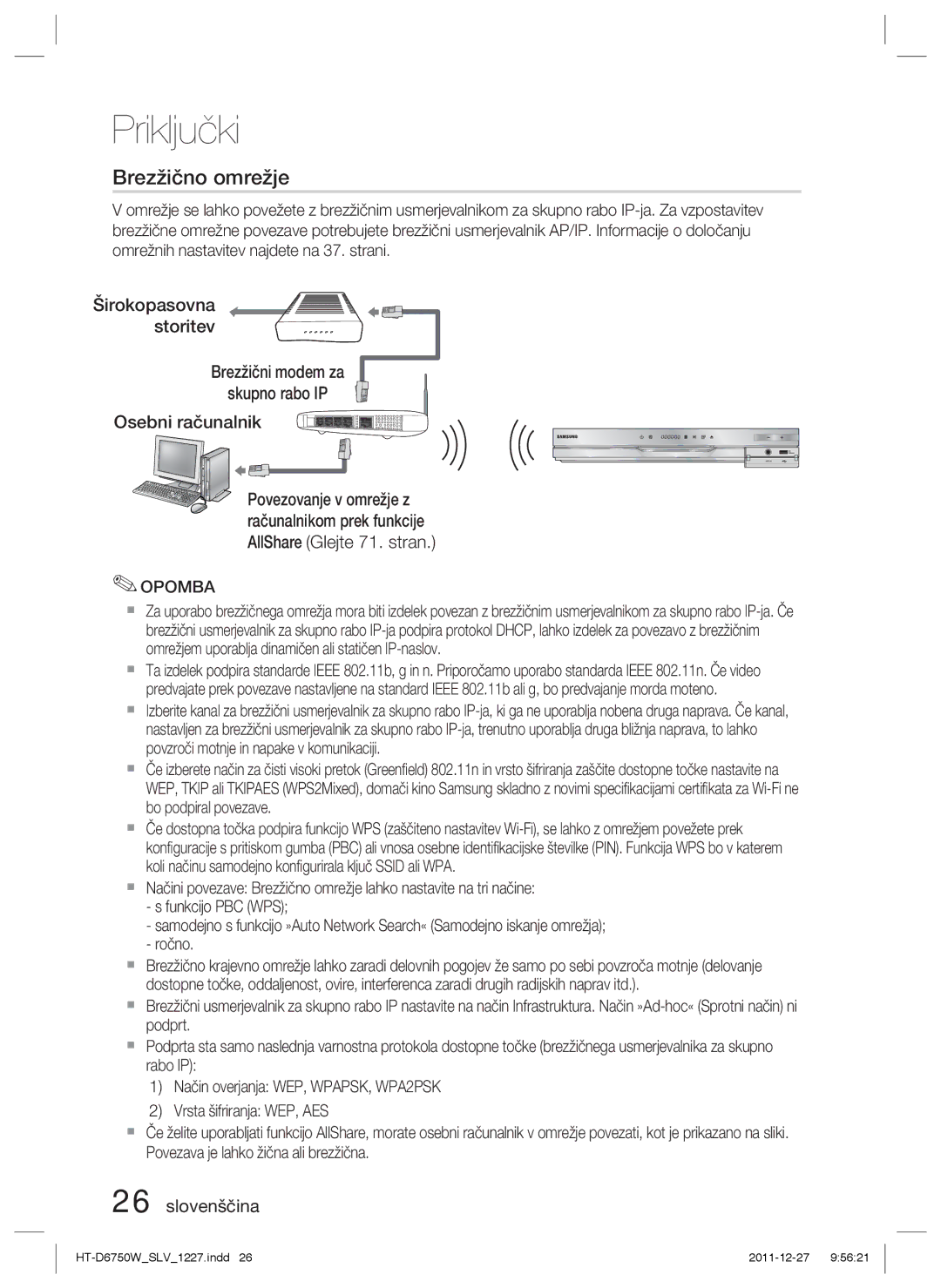 Samsung HT-D6750W/ZF, HT-D6750W/EN manual Brezžično omrežje 