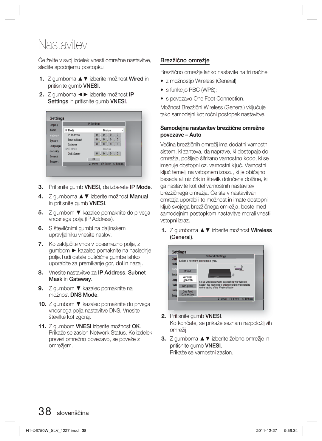 Samsung HT-D6750W/ZF, HT-D6750W/EN manual Brezžično omrežje 