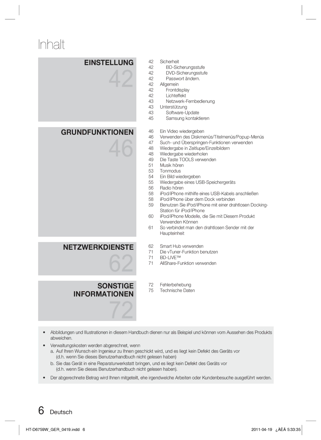 Samsung HT-D6759W/ZG manual BD-Sicherungsstufe, DVD-Sicherungsstufe, Passwort ändern, Allgemein, Frontdisplay, Lichteffekt 