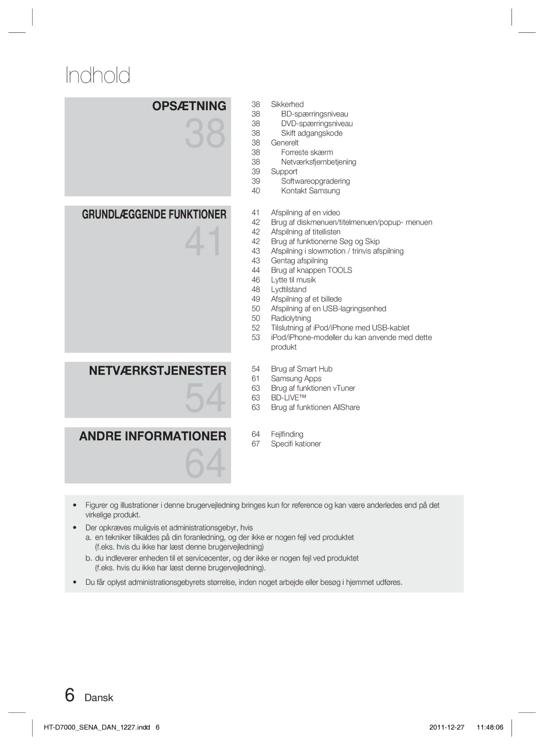 Samsung HT-D7000/XE manual Netværkstjenester Andre Informationer 