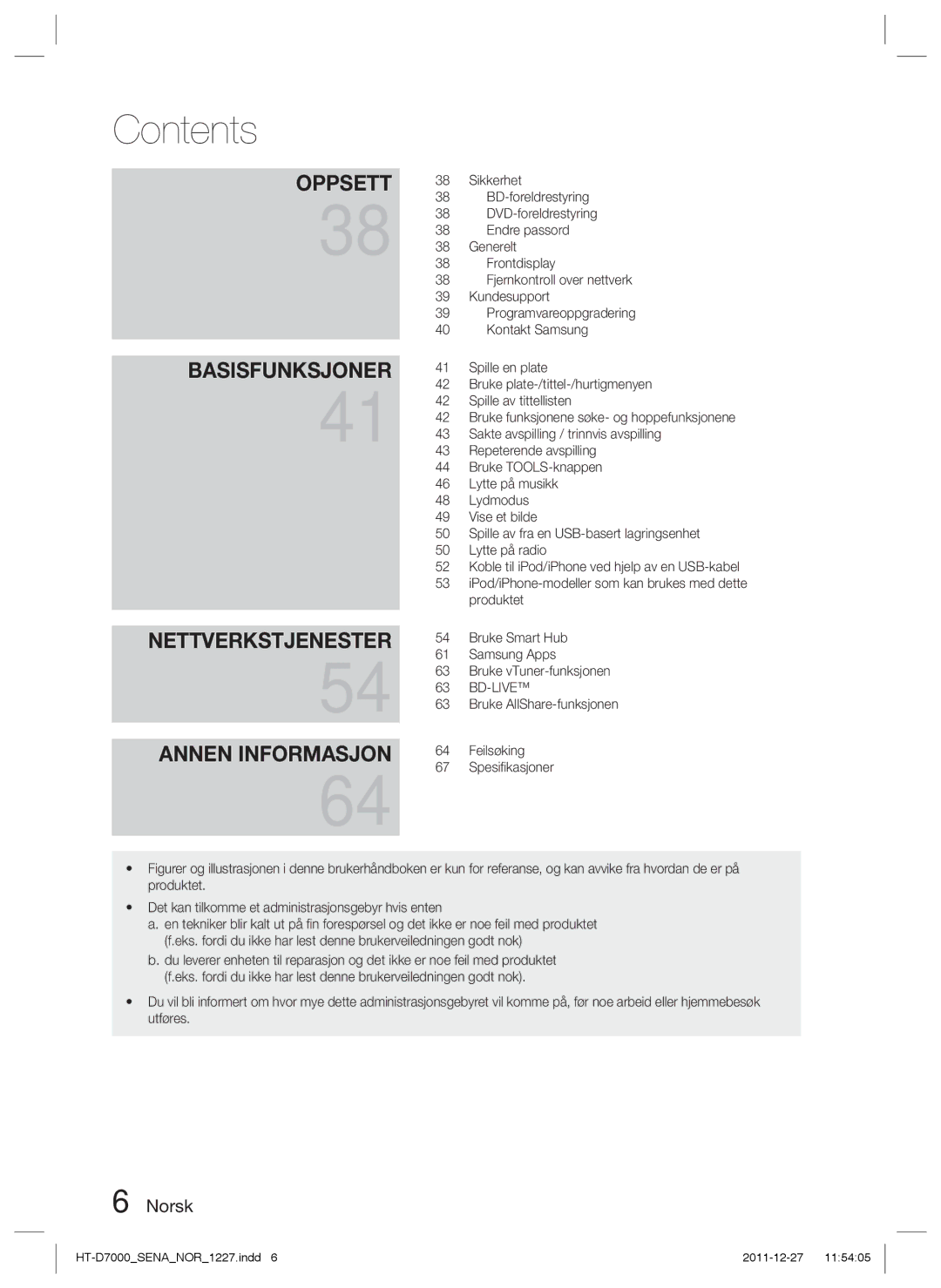 Samsung HT-D7000/XE manual Contents 