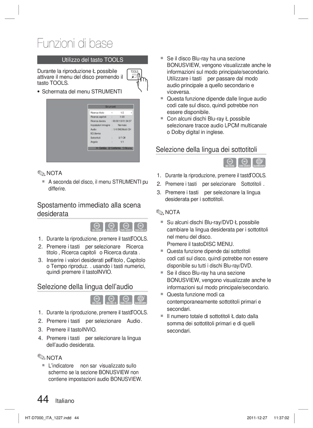 Samsung HT-D7000/ZF manual Spostamento immediato alla scena desiderata, Selezione della lingua dellaudio 