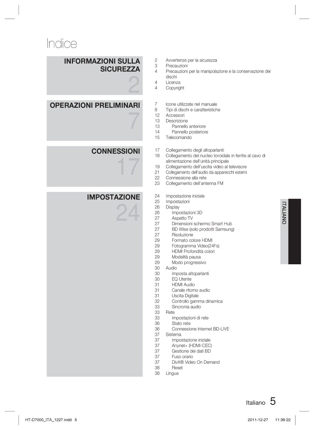 Samsung HT-D7000/ZF manual Indice 