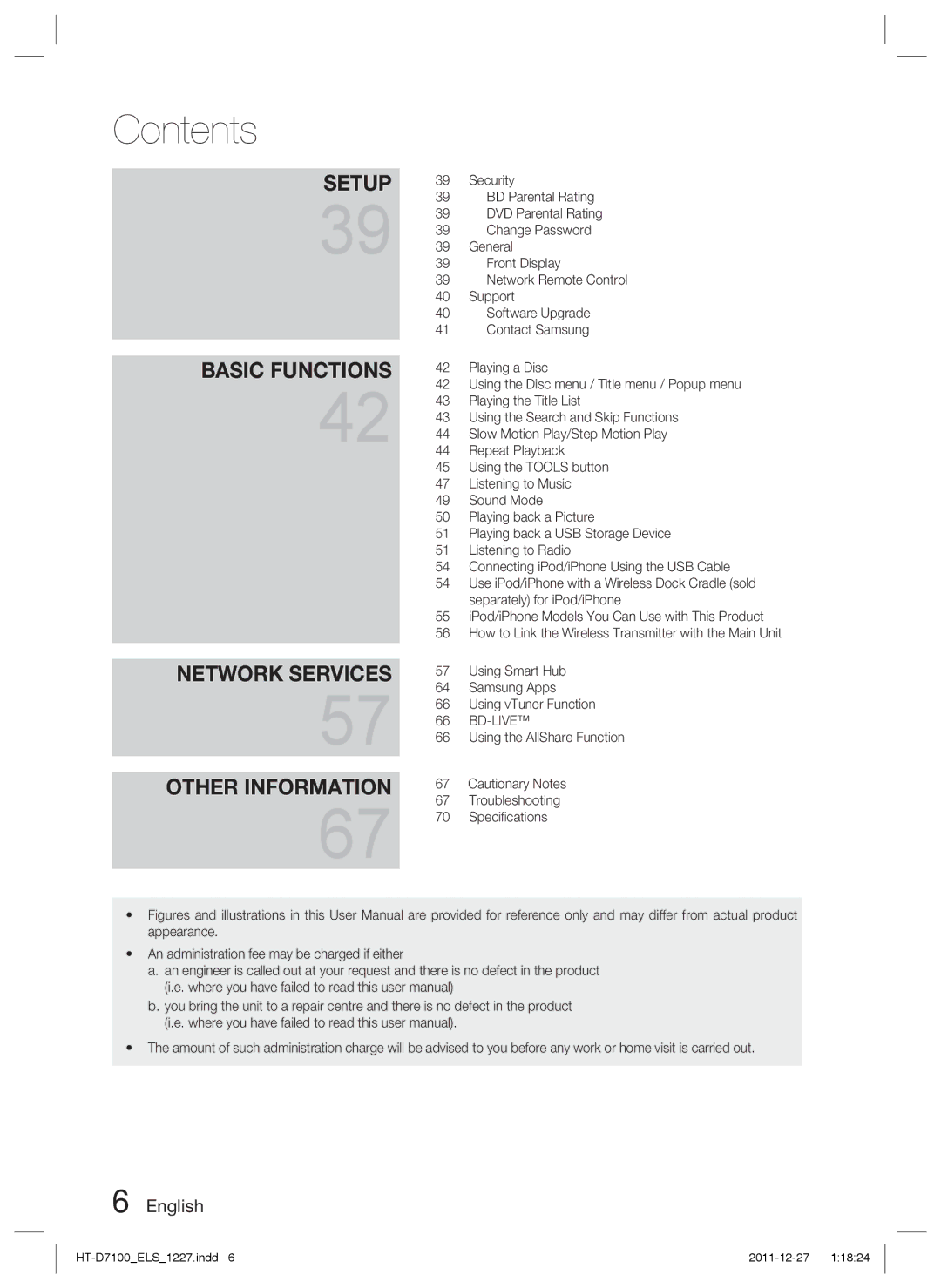 Samsung HT-D7100/ZF, HT-D7100/EN, HT-D7100/XN, HT-D7100/XE manual Network Services Other Information 