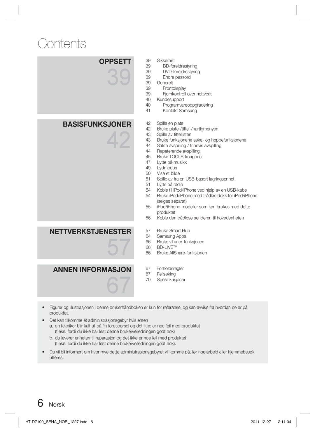 Samsung HT-D7100/XE manual Contents 