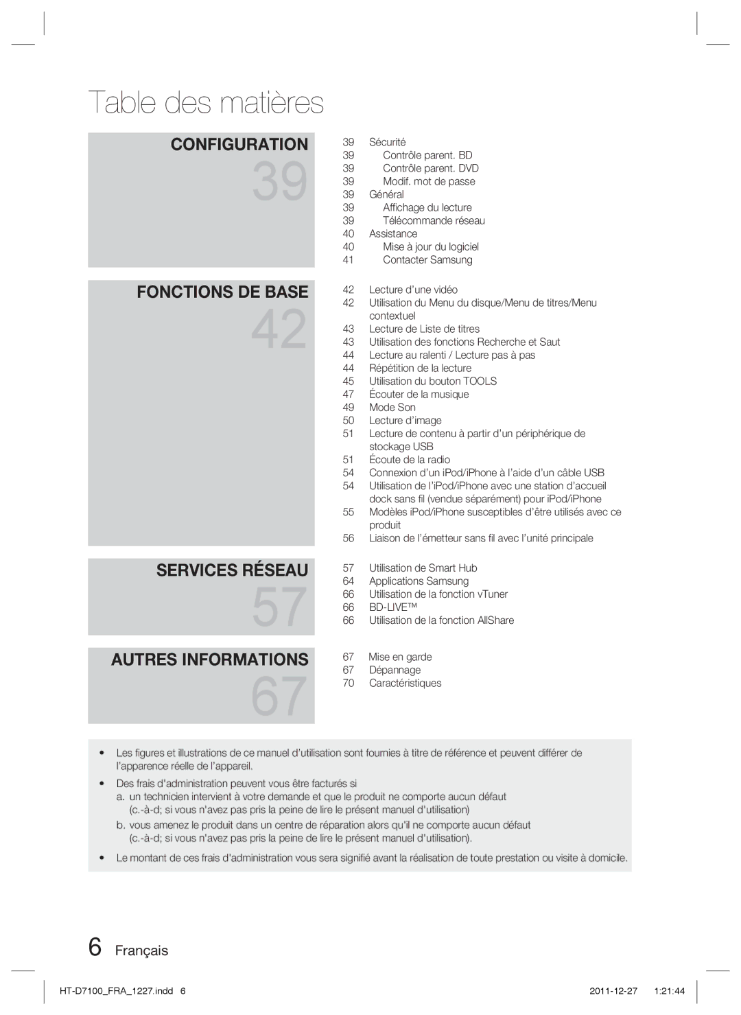 Samsung HT-D7100/ZF Sécurité, Contrôle parent. BD, Contrôle parent. DVD, Modif. mot de passe, Général, Afﬁchage du lecture 