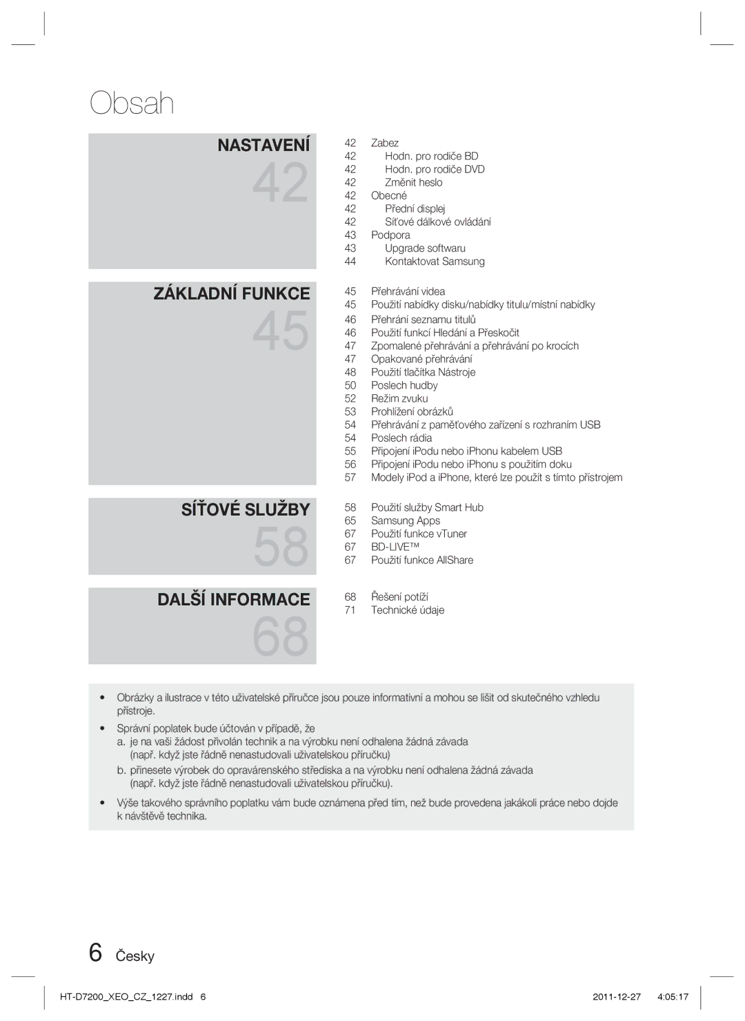 Samsung HT-D7200/ZF, HT-D7200/EN, HT-D7200B/ZF, HT-D7200B/EN manual Základní Funkce 