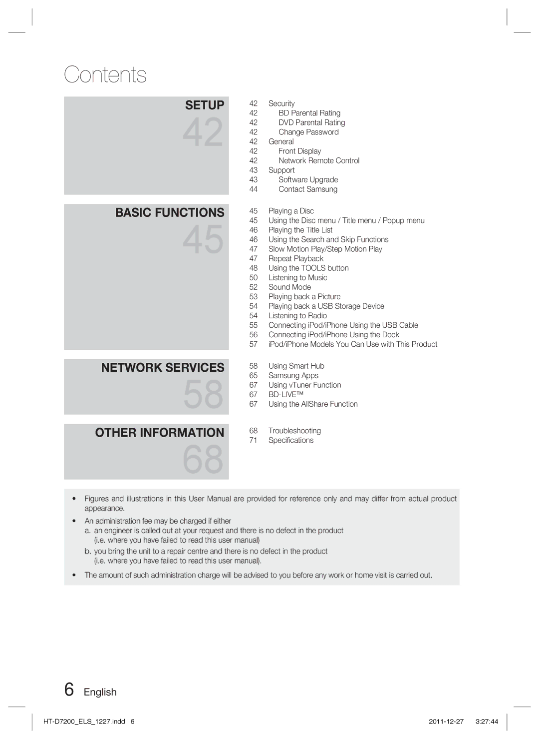 Samsung HT-D7200B/XE, HT-D7200/XN, HT-D7200/EN, HT-D7200B/XN, HT-D7200B/ZF, HT-D7200/ZF Network Services Other Information 