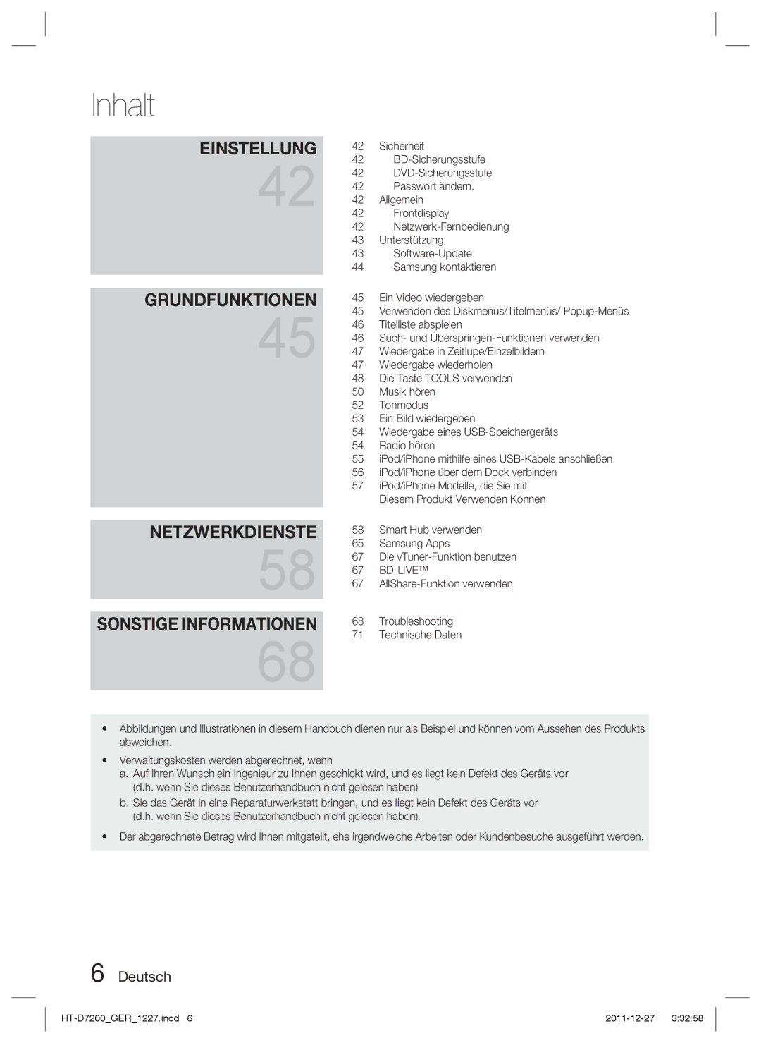 Samsung HT-D7200/EN manual BD-Sicherungsstufe, DVD-Sicherungsstufe, Passwort ändern, Allgemein, Frontdisplay, Unterstützung 