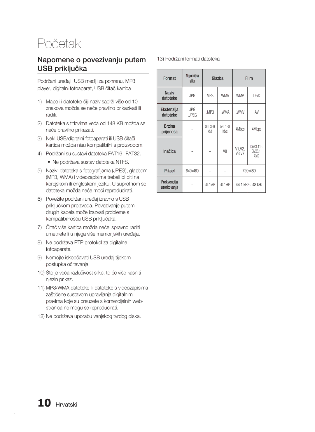 Samsung HT-D720/EN manual Napomene o povezivanju putem USB priključka, Hrvatski 