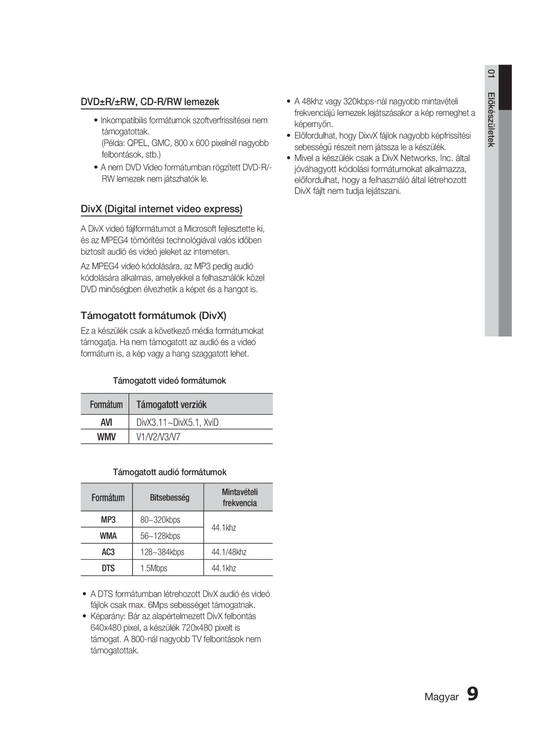 Samsung HT-D720/XE manual DVD±R/±RW, CD-R/RW lemezek, DivX Digital internet video express, Támogatott formátumok DivX 