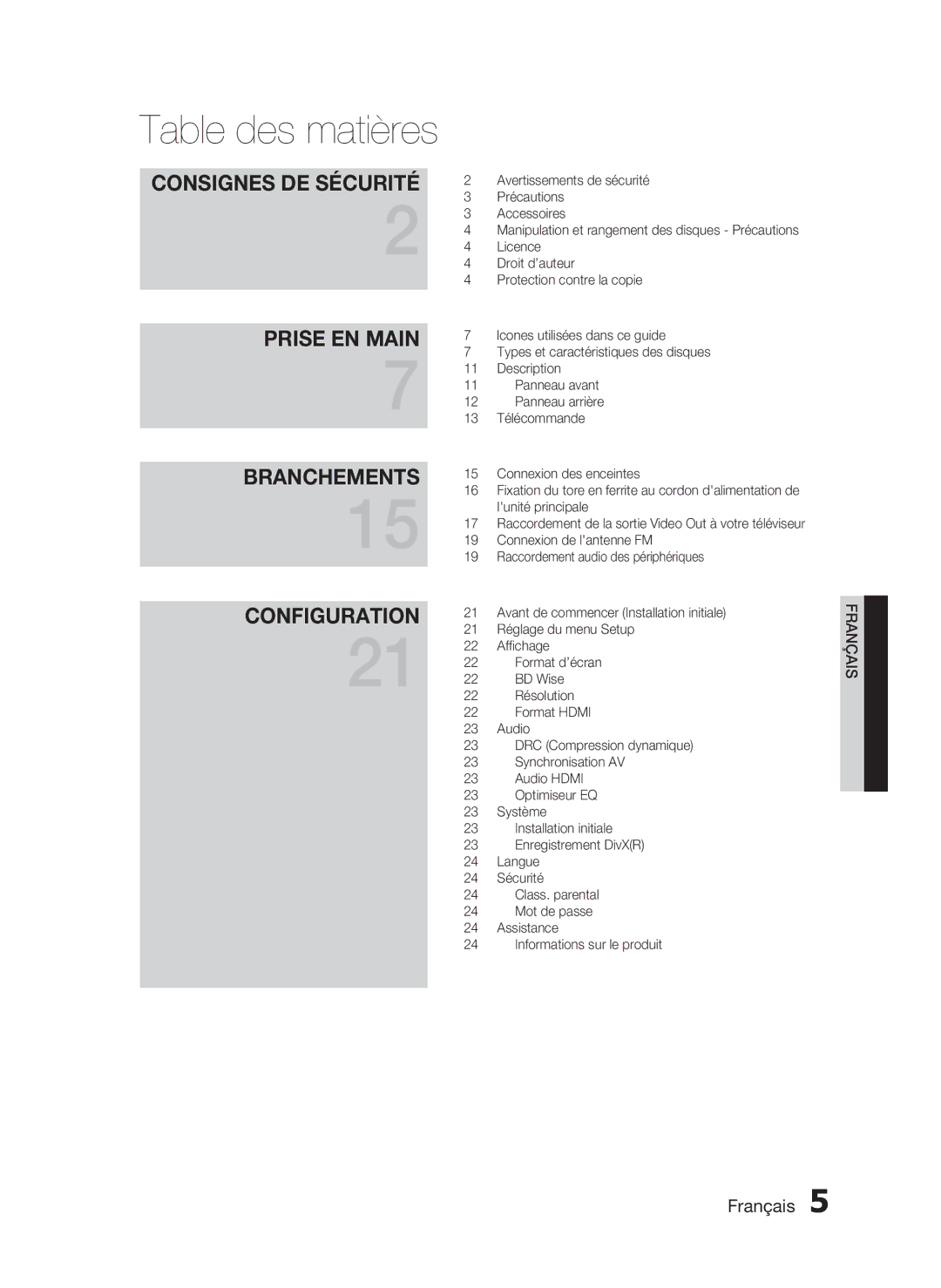 Samsung HT-D720/ZF manual Table des matières 