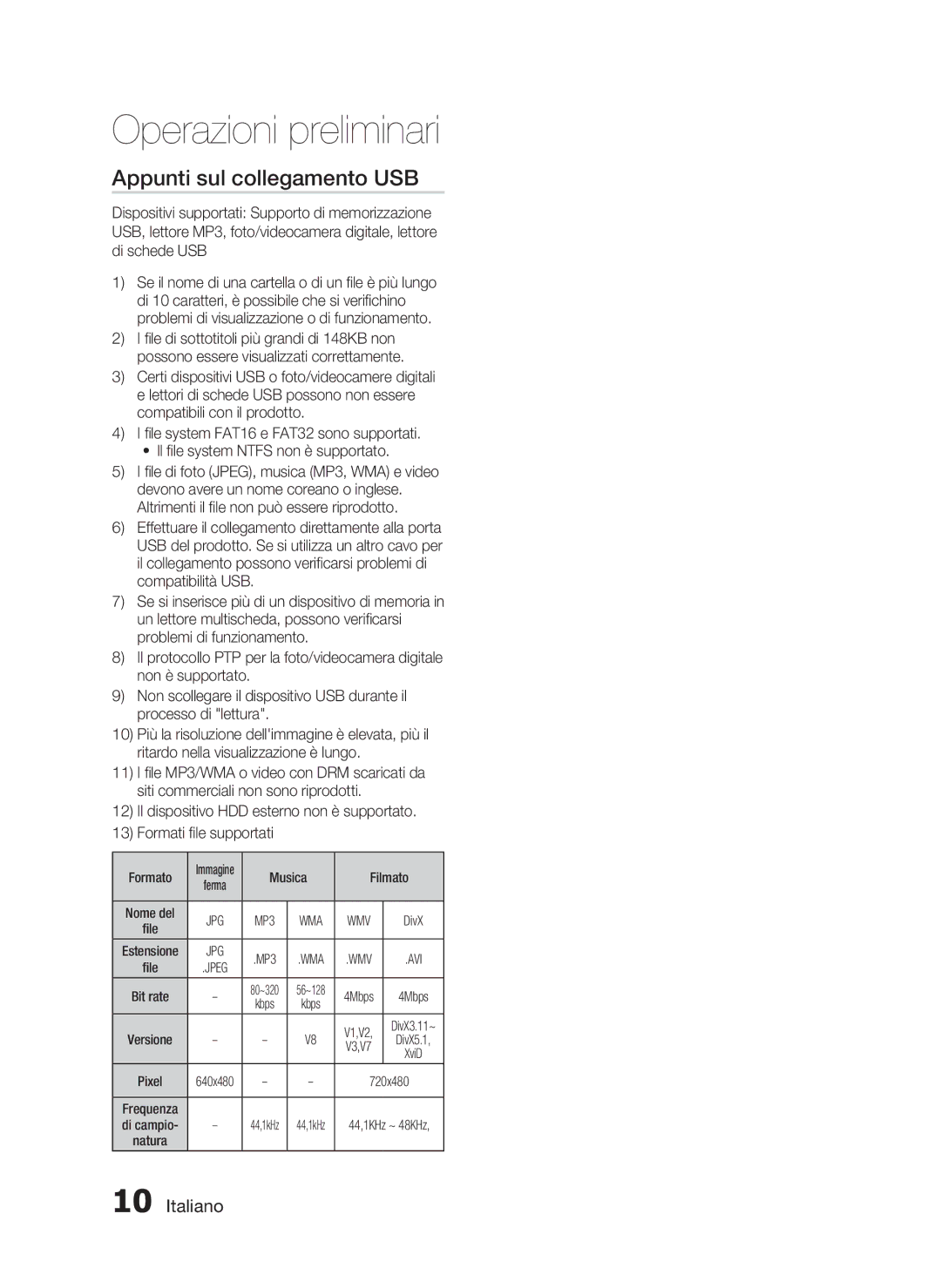 Samsung HT-D720/ZF manual Operazioni preliminari, Appunti sul collegamento USB, Italiano 