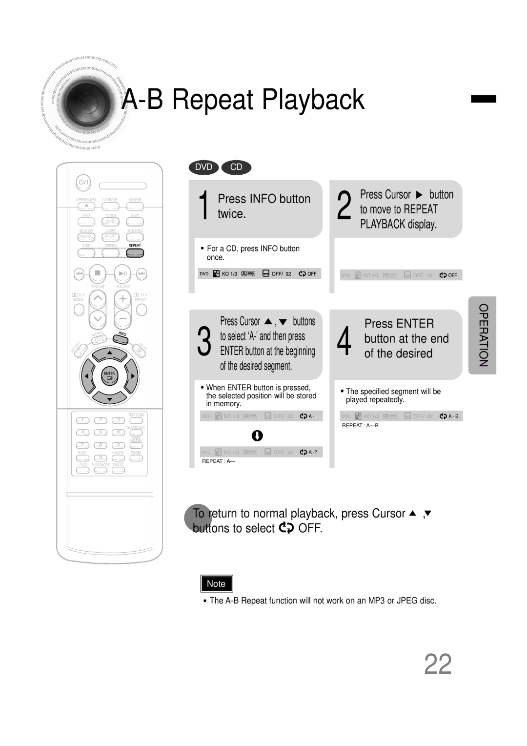 Samsung HTDB120TH/EDC, HT-DB120, HTDB120RH/EDC manual Press Info button twice, Press Enter, Button at the end of the desired 