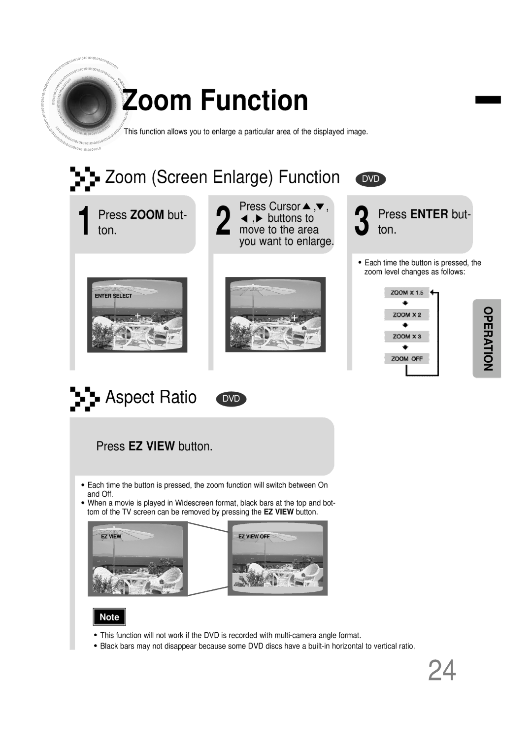 Samsung HTDB120RH/EDC, HT-DB120, HTDB120TH Zoom Function, Ton, Press Zoom but, Press EZ View button, Press Enter but- ton 