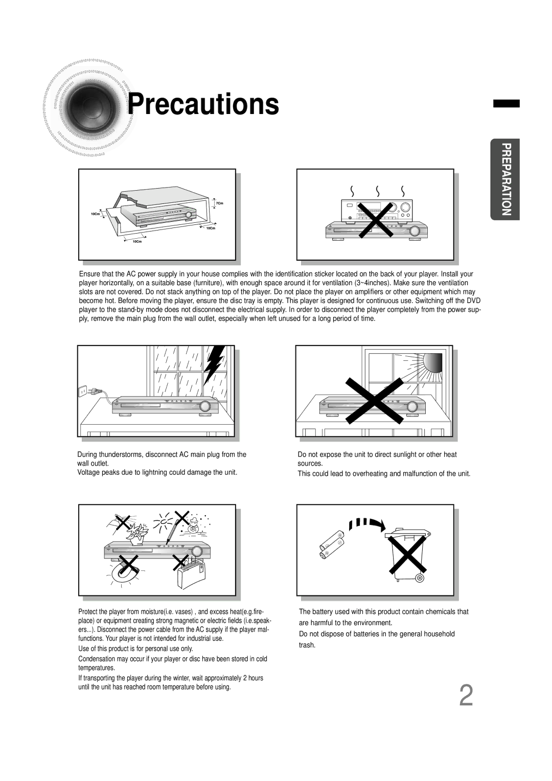 Samsung HTDB120TH/ELS, HT-DB120, HTDB120RH/EDC, HTDB120RH/ELS, HTDB120TH/EDC manual Precautions, Preparation 