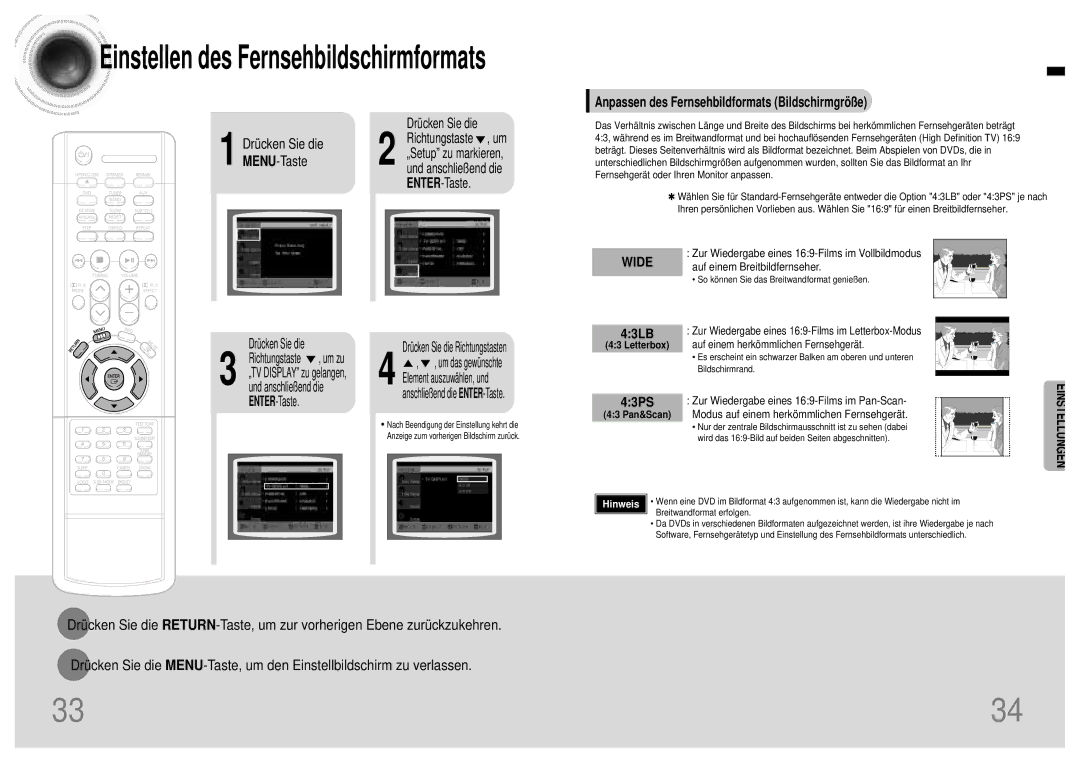 Samsung HT-DB120, HTDB120RH/EDC, HTDB120TH/EDC manual 43LB, 43PS, Anpassen des Fernsehbildformats Bildschirmgröße 