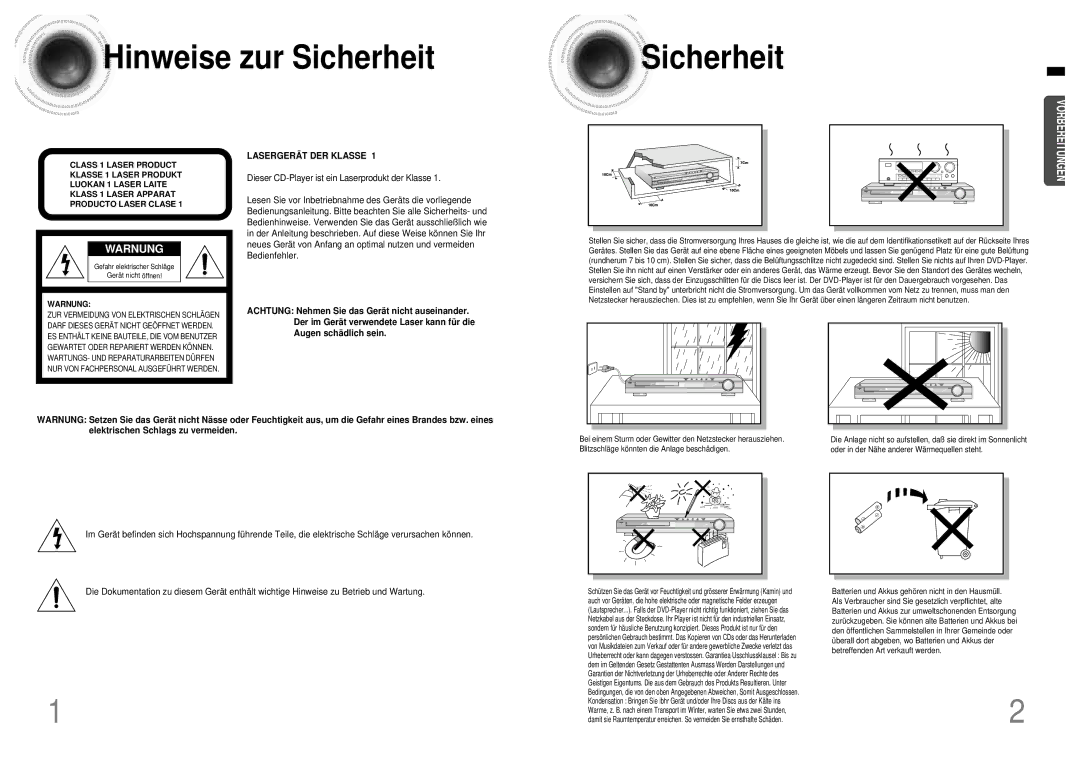 Samsung HTDB120TH/EDC, HT-DB120, HTDB120RH/EDC manual Hinweise zur Sicherheit, Warnung 