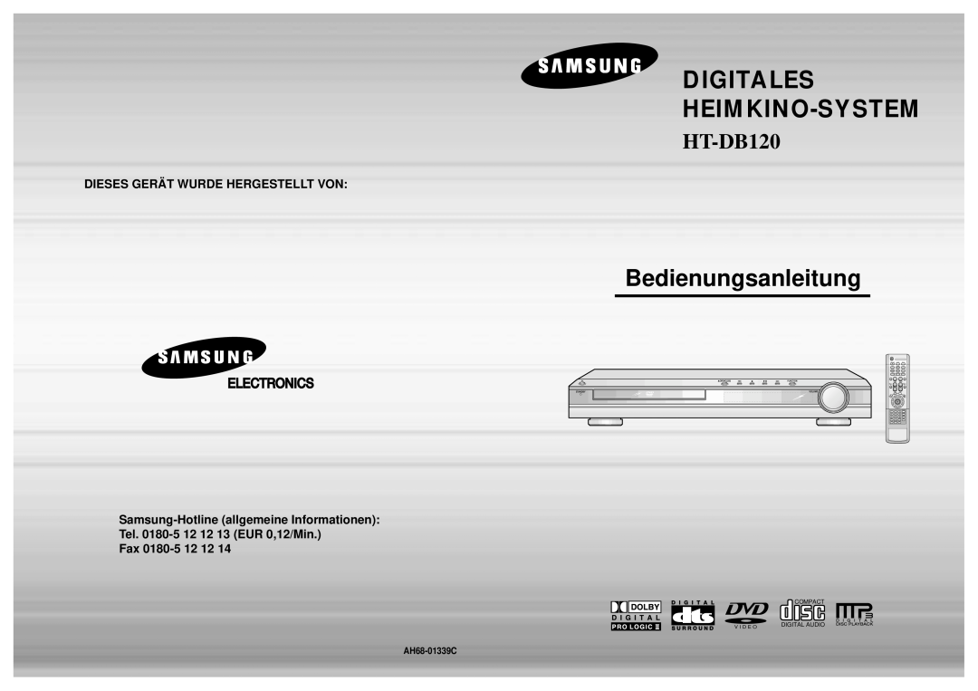 Samsung HTDB120RH/EDC manual Bedienungsanleitung, Dieses Gerät Wurde Hergestellt Von, Digitales Heimkino-System, HT-DB120 