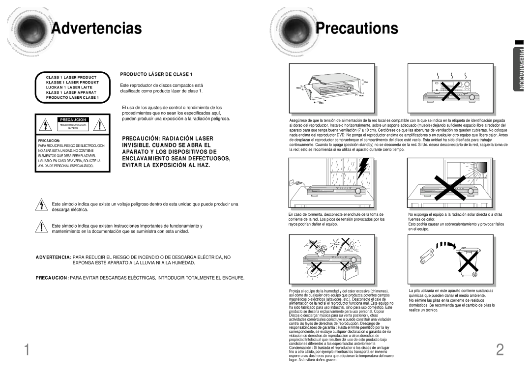 Samsung HT-DB120, HTDB120TH/EDC manual Advertencias Precautions, Precaucion 