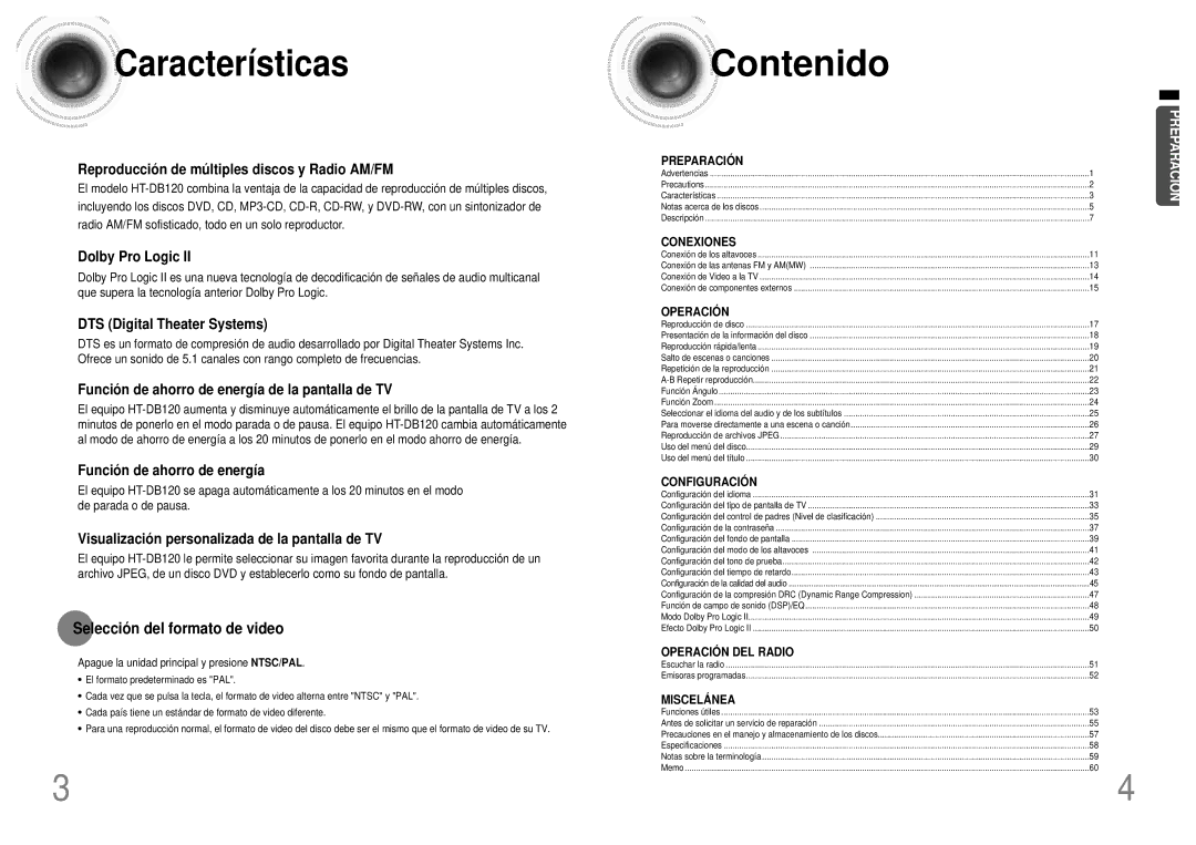 Samsung HTDB120TH/EDC, HT-DB120 manual Características, Selección del formato de video 