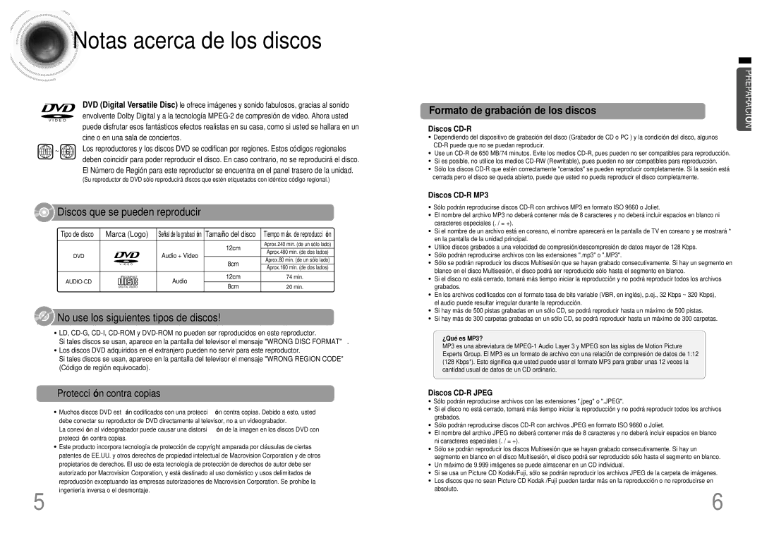 Samsung HT-DB120, HTDB120TH/EDC manual Notas acerca de los discos, Protecció n contra copias 