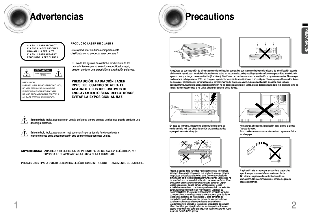 Samsung HT-DB120, HTDB120TH/EDC manual Advertencias, Precautions, Preparación, Producto Láser De Clase 