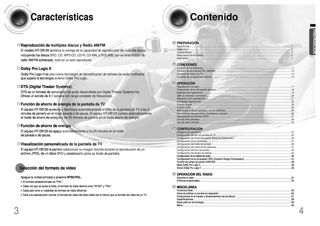 Samsung HTDB120TH/EDC Características, Selección del formato de video, Reproducción de múltiples discos y Radio AM/FM 