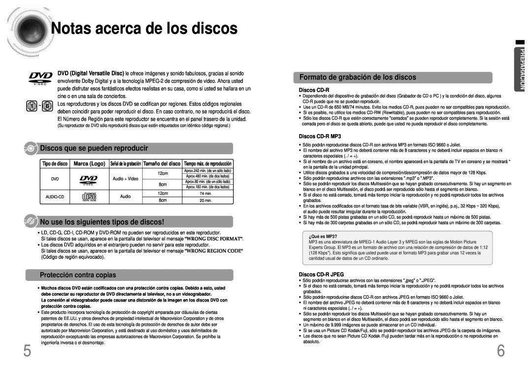 Samsung HT-DB120 manual Notas acerca de los discos, Discos que se pueden reproducir, No use los siguientes tipos de discos 