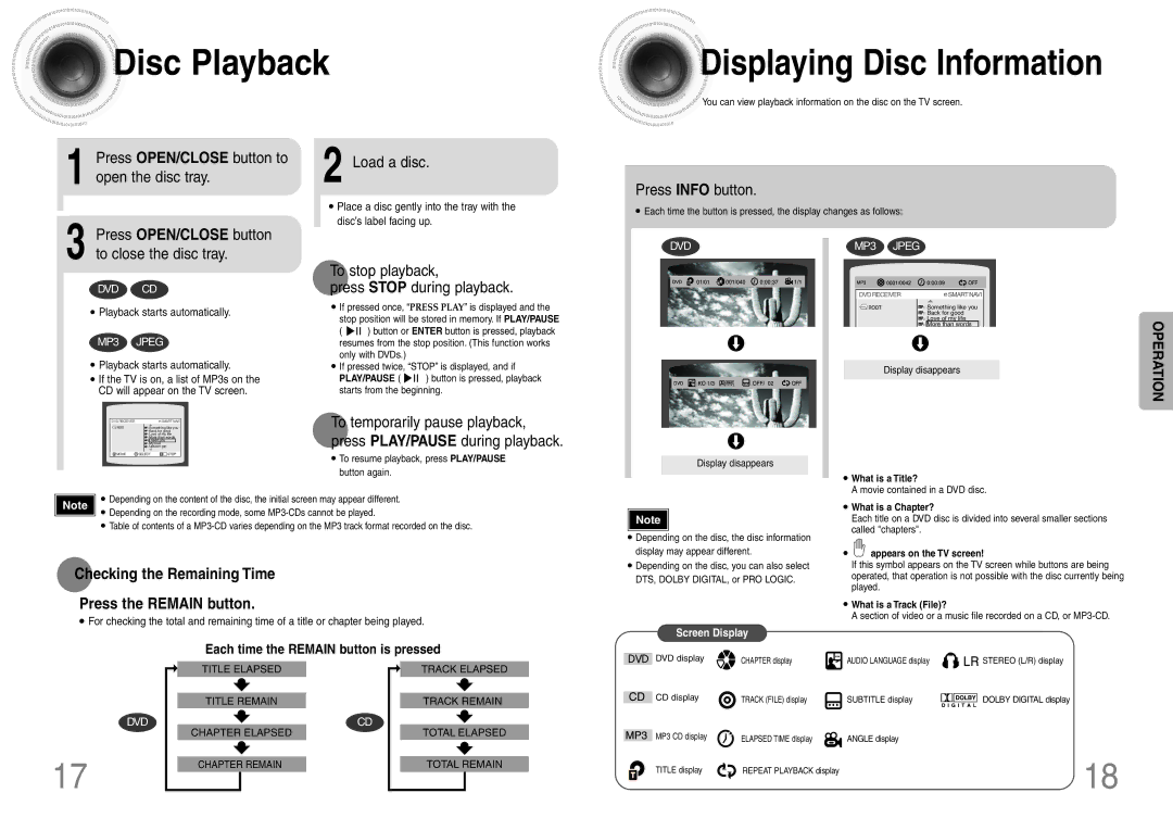 Samsung HTDB120TH/UMG, HT-DB120, HTDB120TH/XSG, HTDB120TH/HAO Disc Playback, Press OPEN/CLOSE button to open the disc tray 