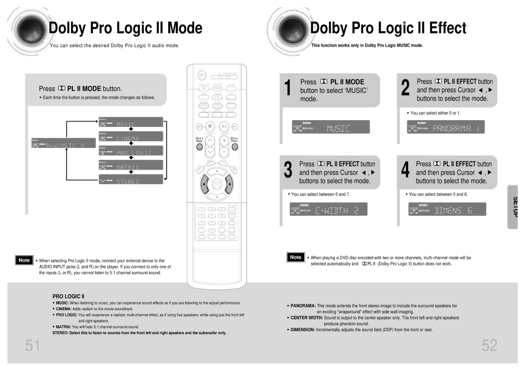 Samsung HT-DB300, HTDB300TH/HAO, HTDB300TH/XSG manual Dolby Pro Logic II Mode, Dolby Pro Logic II Effect 