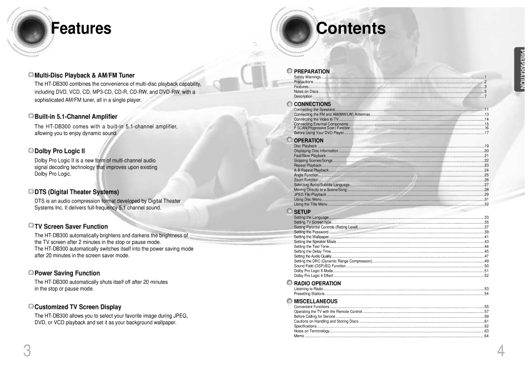 Samsung HT-DB300, HTDB300TH/HAO, HTDB300TH/XSG manual Contents 